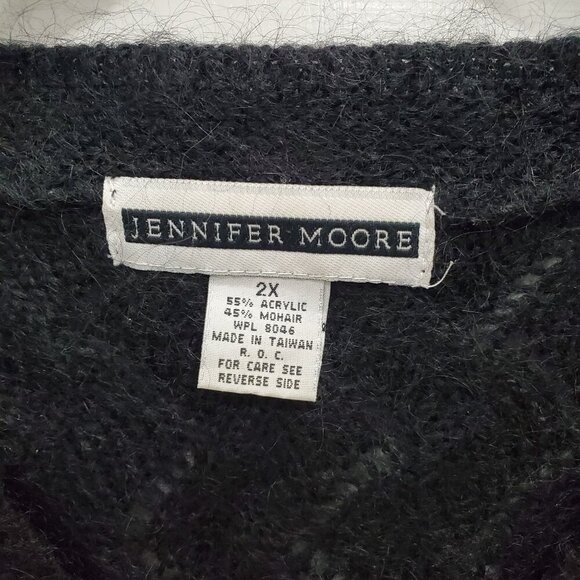Jennifer‎ Moore Woman's Vintage Black Chevron Eyelet Knit Mohair Sweater 2X - Picture 5 of 6